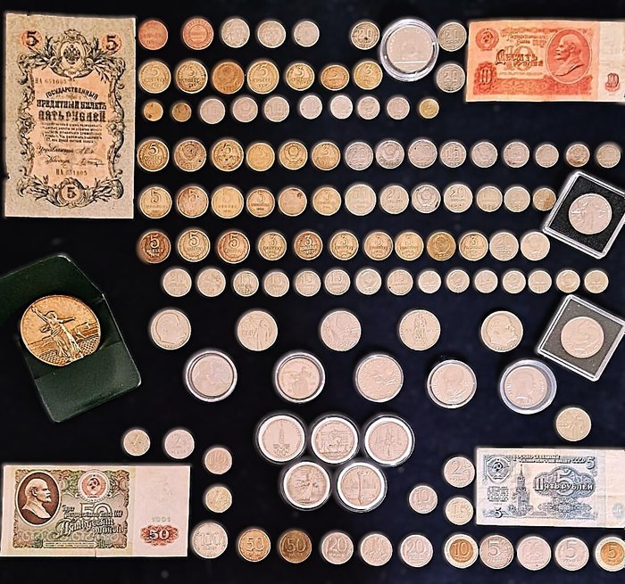 Rusland. Lot of 116x coins, including Olympics, rare commemorative coins  banknotes. 1912 - 1997  (Ingen mindstepris)