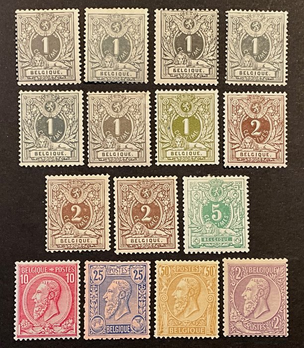 Belgien 1884/1891 - Udgave 1884 Liggende løve + Leopold II med yderligere nuancer - ex. OBP 42/52