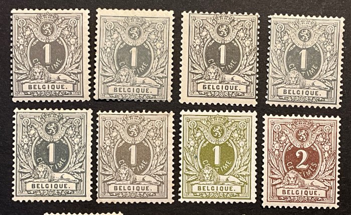 Belgien 1884/1891 - Udgave 1884 Liggende løve + Leopold II med yderligere nuancer - ex. OBP 42/52