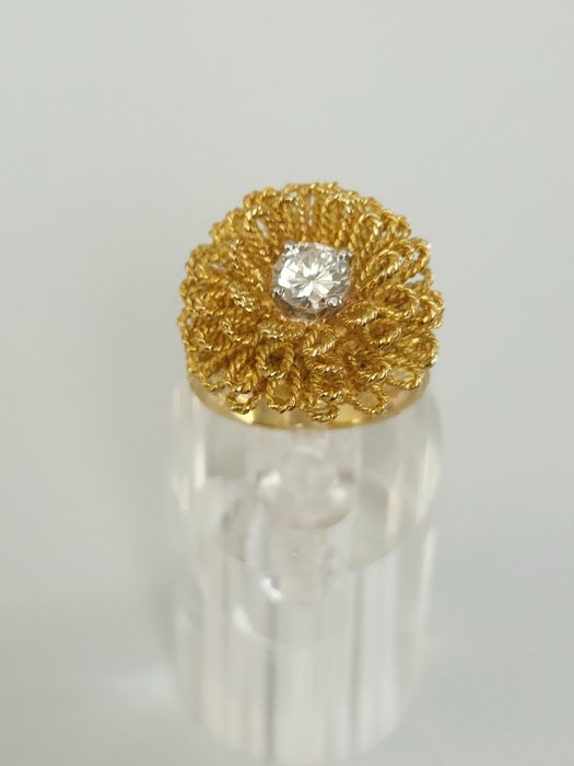 Ring - 18 kraat Gulguld Vintage 18K guld  07 karat naturlig diamantring -  070ct tw Diamant (Natur)