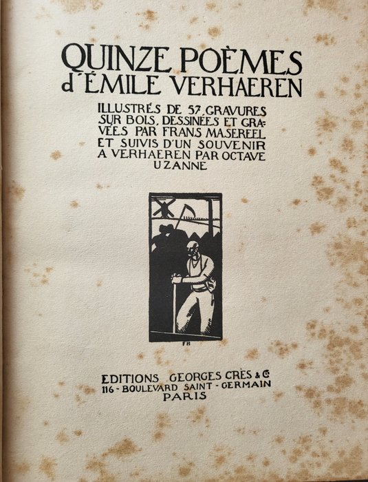 Émile Verhaeren / Frans Masereel - Quinze Poémes d'Émile Verharen illustrés de 57 gravures sur bois - 1917