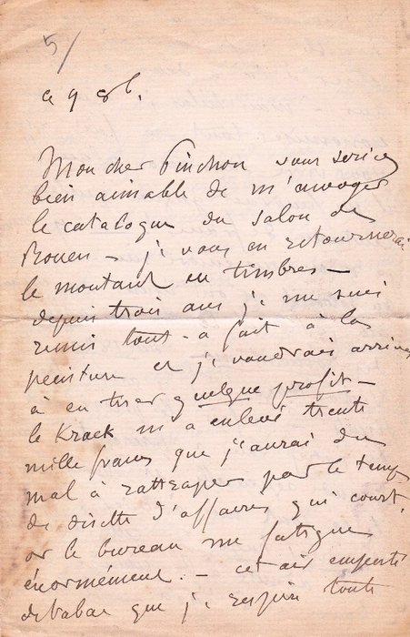 Gustave de Maupassant - Lettre autographe signée à Robert Pinchon sur sa peinture [ Guy est à Antibes ] - 1882