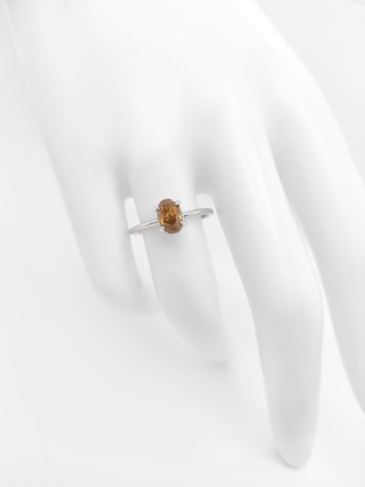 Ring - 14 karat Hvidguld -  0.81ct. tw. Orange Diamant (Naturfarvet)