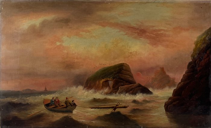 J. Culverwell (XlX-XX) - Sailors retrieving a ships mast from the rocks