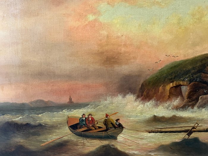 J. Culverwell (XlX-XX) - Sailors retrieving a ships mast from the rocks