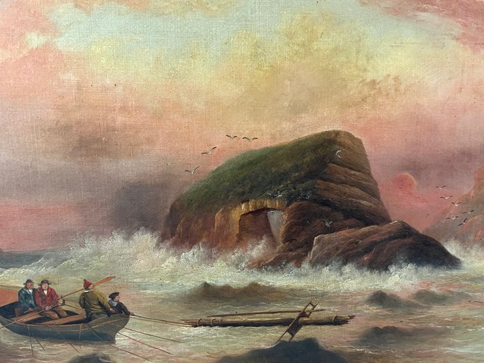 J. Culverwell (XlX-XX) - Sailors retrieving a ships mast from the rocks