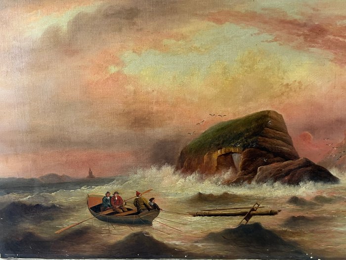 J. Culverwell (XlX-XX) - Sailors retrieving a ships mast from the rocks