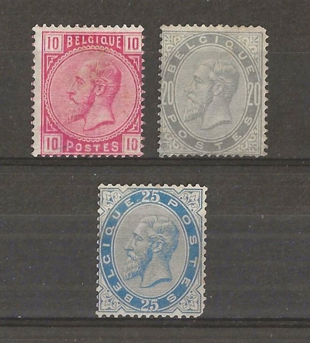 Belgien 1883 - 3 værdier fra Leopold II-serien Nye typer (med kommentarer) - OBP/COB 38/40