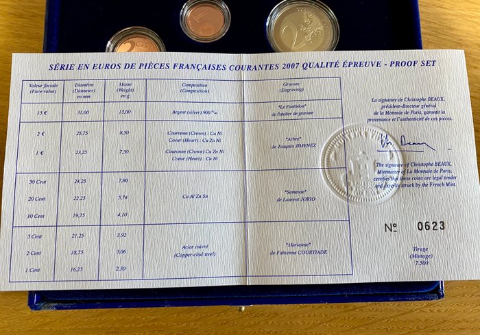 Frankrig. Proof Set 2007 (incl. 15 euro argent)  (Ingen mindstepris)