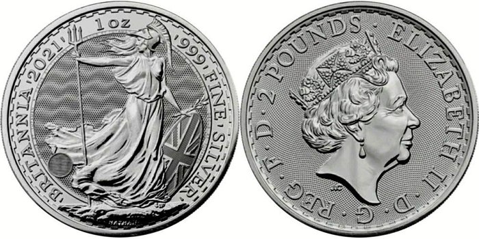 Storbritannien. 2 Pounds 2021 Britannia, 1 Oz (.999)  (Ingen mindstepris)