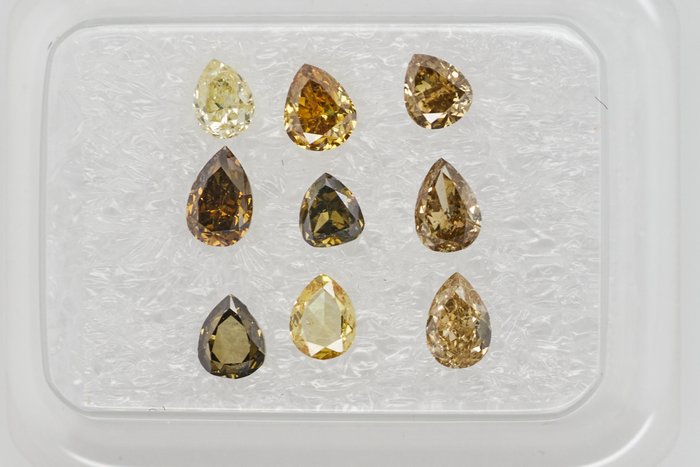 Ingen mindstepris - 9 pcs Diamant  (Naturfarvet)  - 1.06 ct - Pære Blandede farver - I1, VS1 - Gem Report Antwerp (GRA)