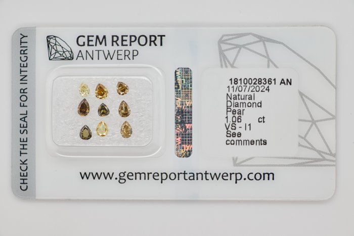 Ingen mindstepris - 9 pcs Diamant  (Naturfarvet)  - 1.06 ct - Pære Blandede farver - I1, VS1 - Gem Report Antwerp (GRA)