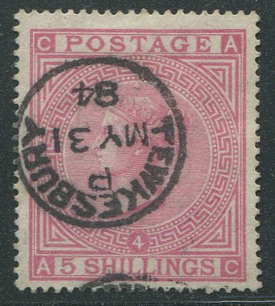 Storbritannien 1867 - 5 skilling plade 4 vandmærke ANKER - Stanley Gibbons nr 134