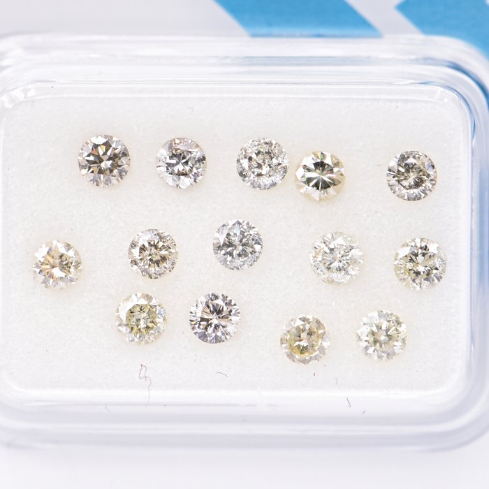 Ingen mindstepris - 14 pcs Diamant  (Naturfarvet)  - 1.02 ct - Rund Blandede farver - I1, I2 - International Gemological Institute (IGI)