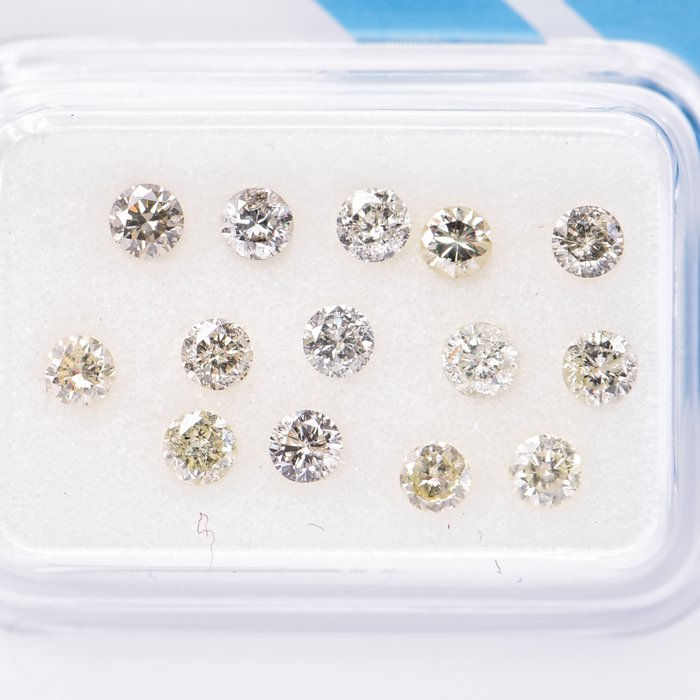 Ingen mindstepris - 14 pcs Diamant  (Naturfarvet)  - 1.02 ct - Rund Blandede farver - I1, I2 - International Gemological Institute (IGI)