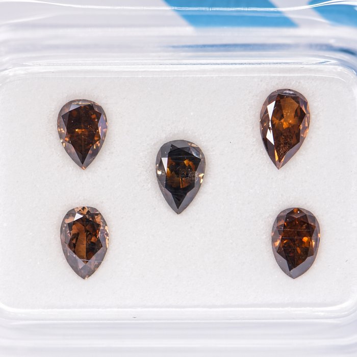 Ingen mindstepris - 5 pcs Diamant  (Naturfarvet)  - 1.15 ct - Pære - Fancy dark, Fancy deep Brun Gul - SI1, VS2 - International Gemological Institute (IGI)