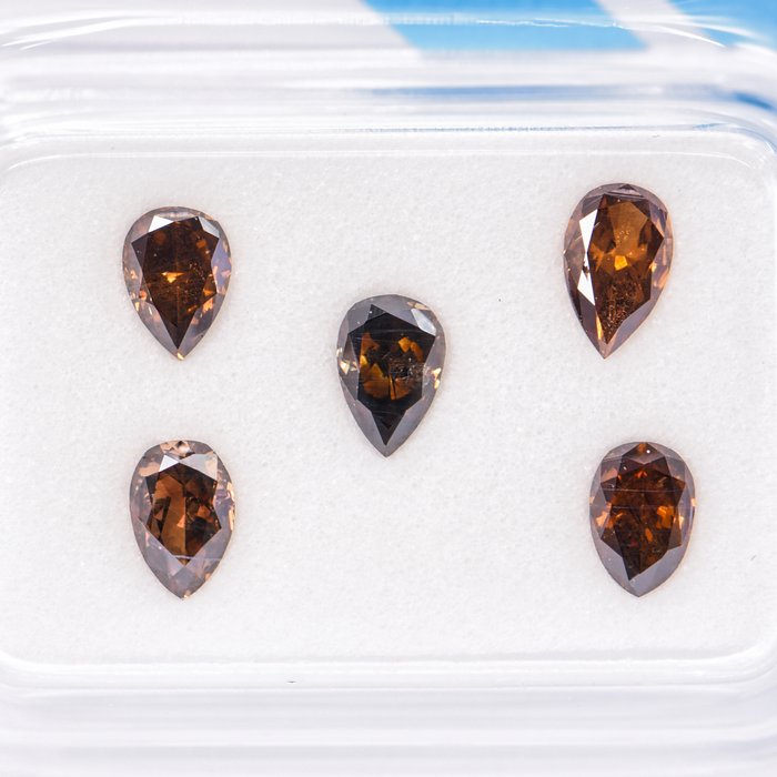 Ingen mindstepris - 5 pcs Diamant  (Naturfarvet)  - 1.15 ct - Pære - Fancy dark, Fancy deep Brun Gul - SI1, VS2 - International Gemological Institute (IGI)