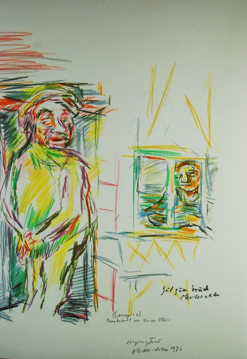 Oskar Kokoschka (1886-1980) - "Rembrandt vor Seinem Atelier" 1976. Sehr kleine Auflage von nur 25 Stück