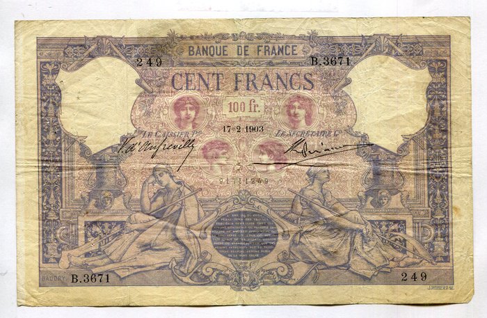 Frankrig. - 100 Francs - 17/02/1903 - Bleu et Rose - Fayette 21-17