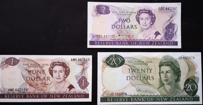 New Zealand. - 3 banconote - various dates  (Ingen mindstepris)