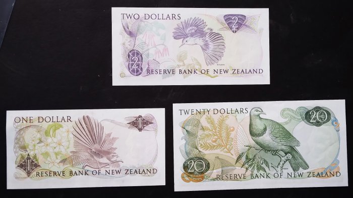 New Zealand. - 3 banconote - various dates  (Ingen mindstepris)