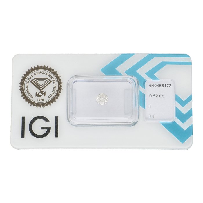 Ingen mindstepris - 1 pcs Diamant  (Natur)  - 052 ct - Rund - I - I1 - International Gemological Institute (IGI)