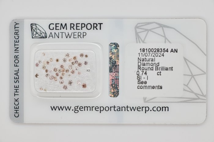 Ingen mindstepris - 45 pcs Diamant  (Naturfarvet)  - 074 ct - Rund - Light Gullig Rosa Brun - I3 SI1 - Gem Report Antwerp (GRA)