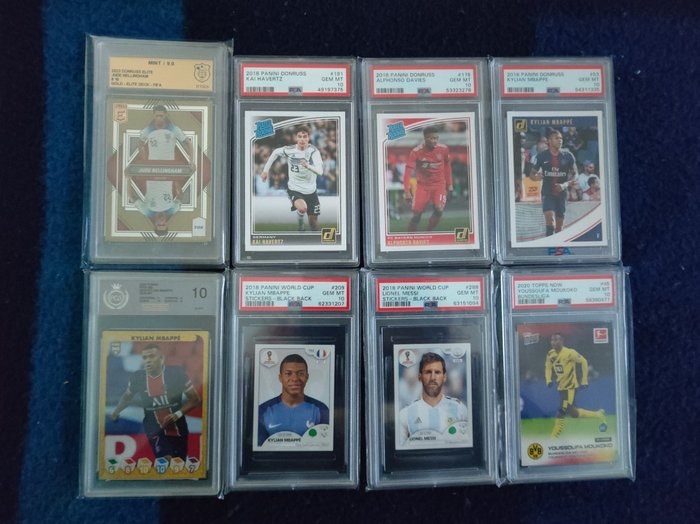 Topps Chrome, Donruss Elite, Donruss Optic, Elite, FIFA 365 Jude Bellingham, Kylian Mbappé, Cristiano Ronaldo, Lionel Messi Including Autographed cards + '10 gradings' - 47 Card - Glimrende (EX)