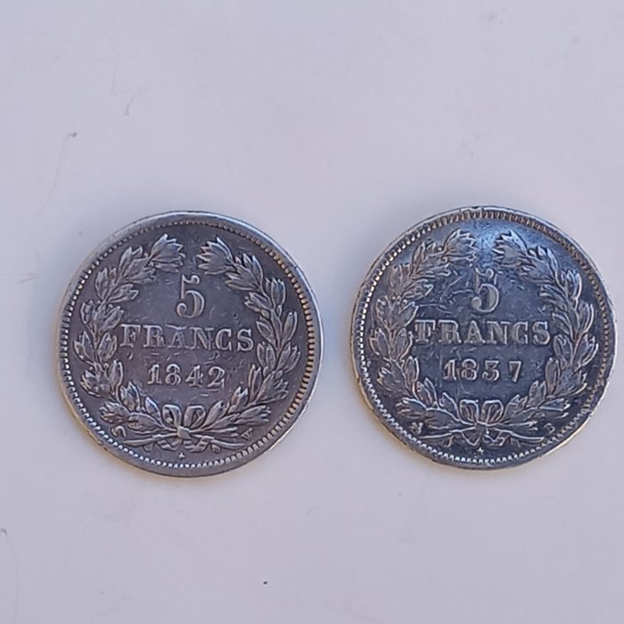 Frankrig Ludvig-Filip 1 (1830-1848) 5 Francs 1842 A 1857 BB  (Ingen mindstepris)