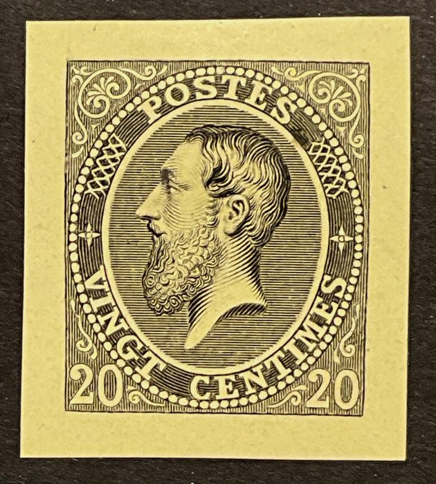 Belgien 1869 - Leopold II - Udgave 1869 - Proof Type Franck "20c sort på gult papir" - Sjælden - Stes 1485