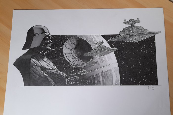 Giordano, Vincenzo - 1 Original drawing - Cinema Pencils - Darth Vader and the Death Star - 2016