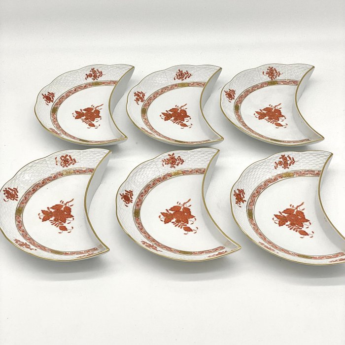 Herend - Tallerken (6) - Apponyi Orange - Porcelæn - Halvmåne skål