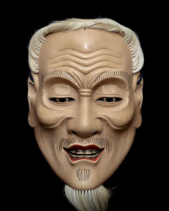 Very Rare - Signed Japan Wooden Noh Mask of Ishioujyo (能面 石王尉 / by 安彥光寛) - Skulptur Træ - Japan  (Ingen mindstepris)