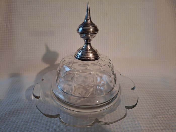 Hollandse zilver keur - Smørskål - Sølv med krystal ca 1850 - Sølv God stand