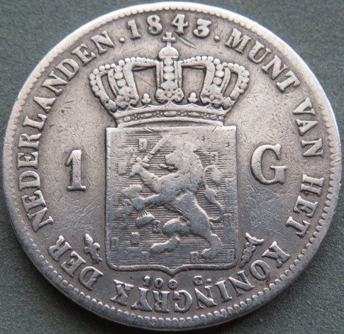 Holland. Willem II. 1 Gulden 1843  (Ingen mindstepris)