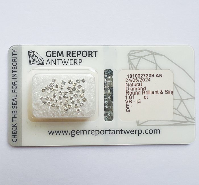 Ingen mindstepris - 48 pcs Diamant  (Natur)  - 1.01 ct - Rund - E, G - I3, VS1 - Gem Report Antwerp (GRA)