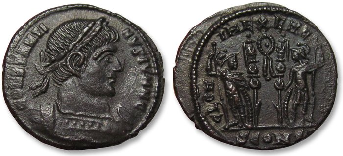 Romarriket Constantine II as Caesar Follis Arelate (Arles) mint 330-333 AD - mintmark SCONST - scarcer type