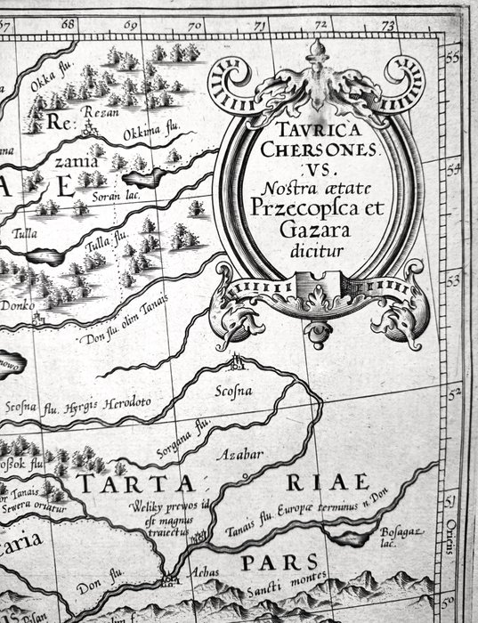 Europa - Kort / Ukraine / Krim / Moldova / Rumænien / Rusland / Donau / Sortehavet; Gerardus Mercator / Jodocus Hondius - Taurica Chersonesus or Crimea Peninsula and Ukraine Map - 1581-1600