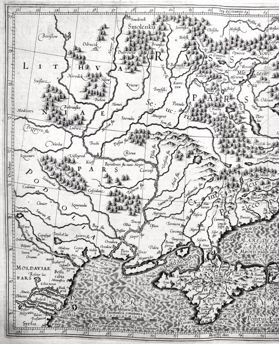 Europa - Kort / Ukraine / Krim / Moldova / Rumænien / Rusland / Donau / Sortehavet; Gerardus Mercator / Jodocus Hondius - Taurica Chersonesus or Crimea Peninsula and Ukraine Map - 1581-1600