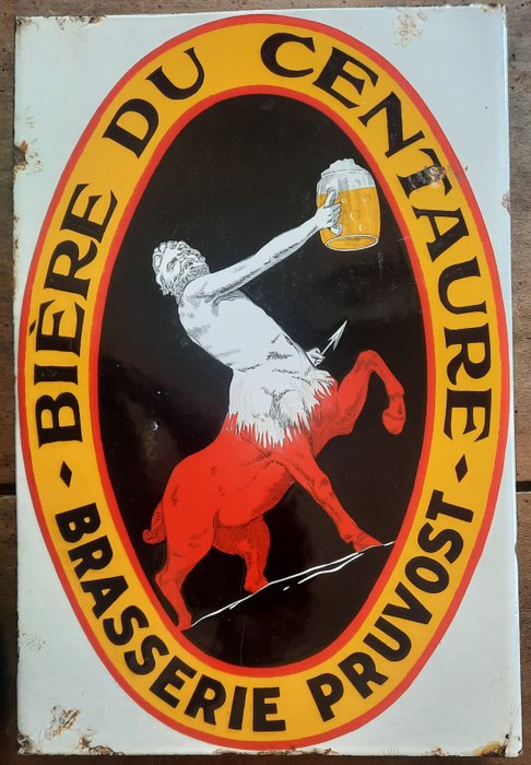 s.a. émail koekelberg bruxelles - Reklameplakat - Dobbeltsidet emaljeret skilt - Bière du Centaure