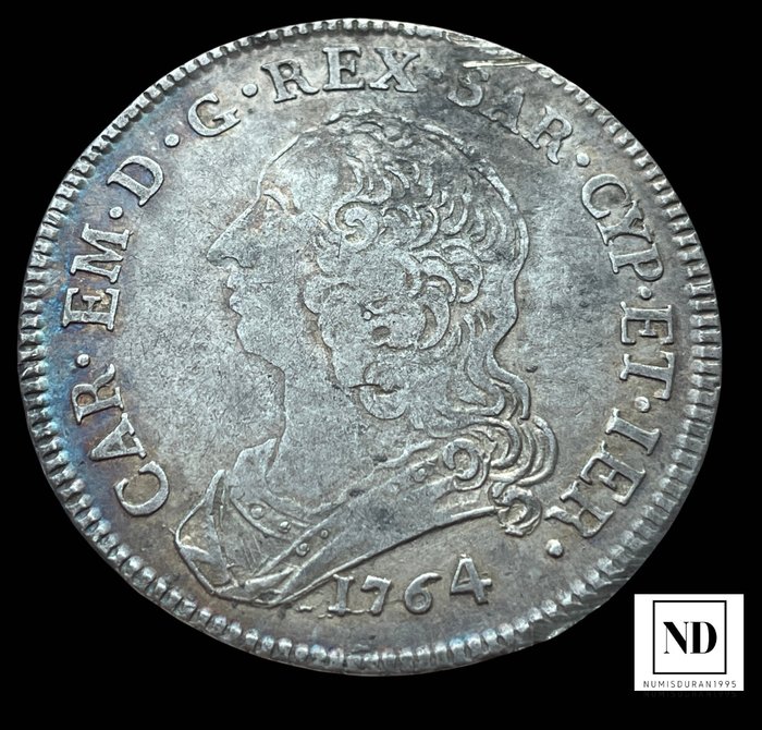 Italien, Den Piemontesiske Republik. Carlo Emanuele III di Savoia (1730-1773). 1/2 Escudo 1764