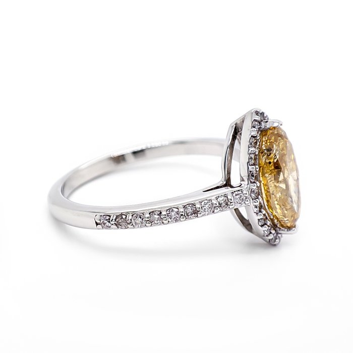 Ring - 14 karat Hvidguld -  1.77ct. tw. Gul Diamant (Naturfarvet) - Diamant