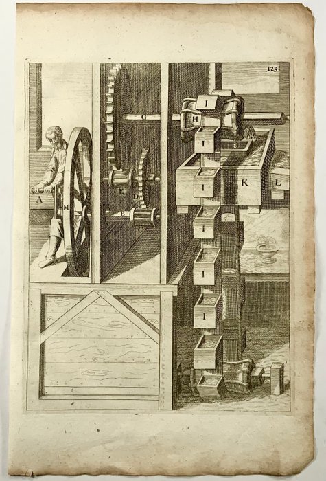 Lot of 5 folios on pumps, raising machines, technology - 1662