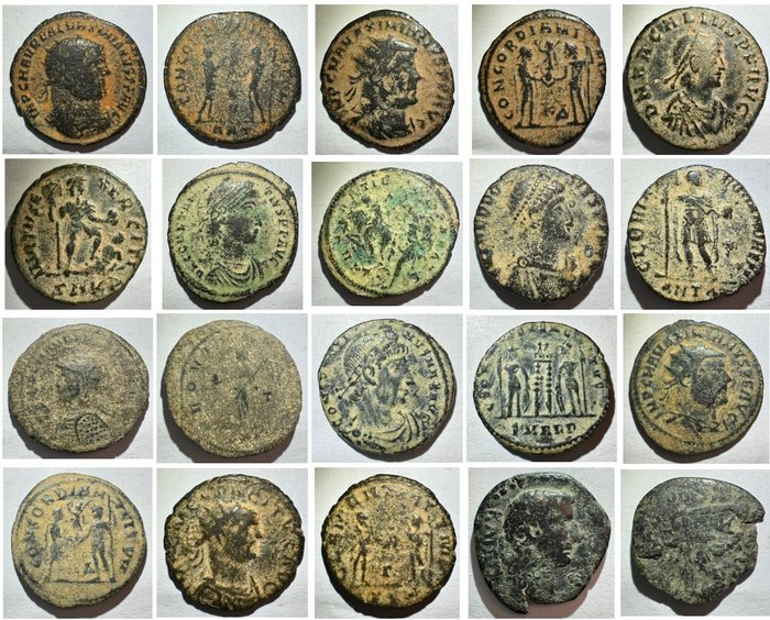 Romarriket. Various Rulers, incl Including Constantine II and Arcadius. Lot of 10 Folles Various types  (Ingen mindstepris)