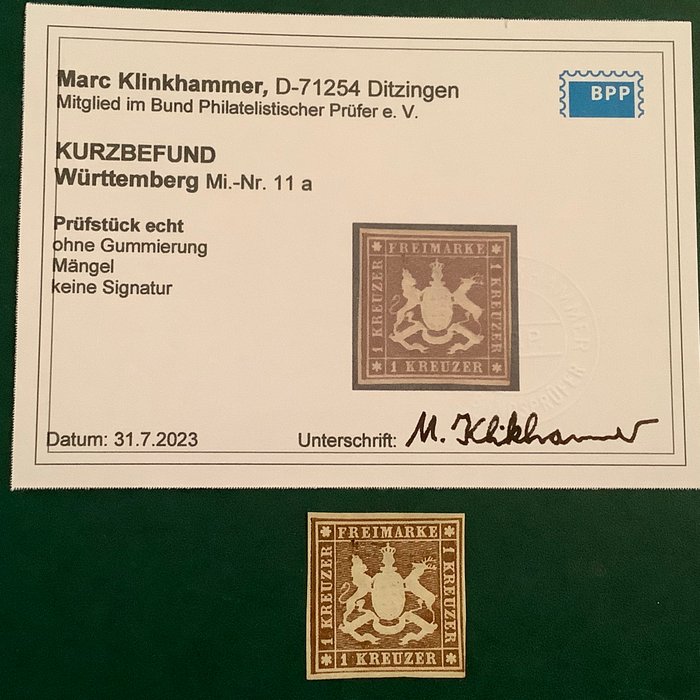 Württemberg 1859 - 1 Kreuzer våbenskjold med fundament Klinkhammer BPP - Michel 11a