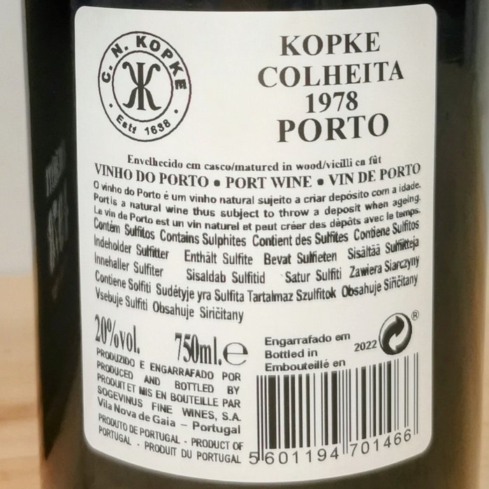 1978 Kopke - Colheita Port -  Porto  - 1 Flaske (0,75L)