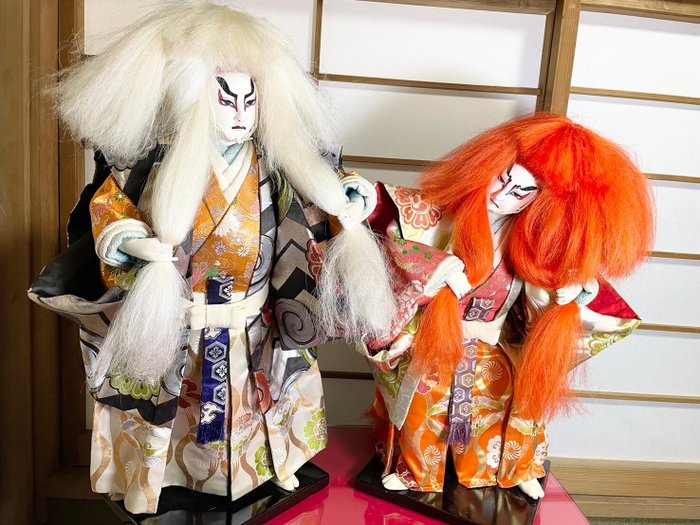 Kabuki marionet "Renjishi" forælder og barn - Broderi - Japan - Shōwa-periode (1926-1989)