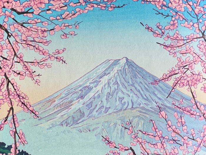 "Kawaguchi-ko no Fuji" 河口湖の富士 (Mt Fuji from Lake Kawaguchi) - Heisei period (1989-2019) - Okada Koichi (1907-?) - Published by Unsodo - Japan  (Ingen mindstepris)