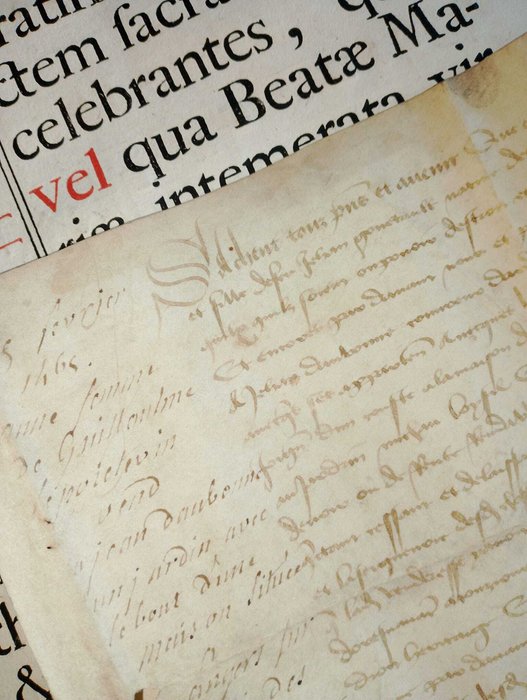 Unconnu - Parchemin manuscrit Français XV siècle Signum Tabellionis... Notaire Acte de Vente(?) - 1465