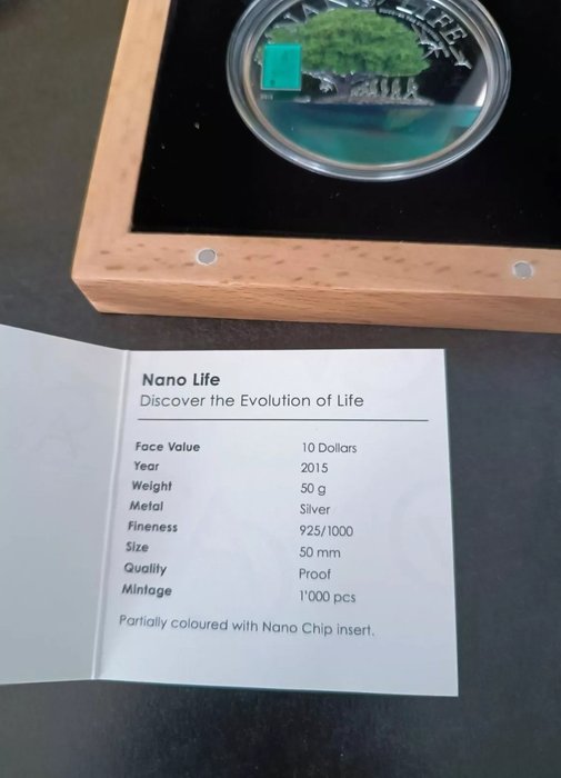 Cook-øerne 10 Dollars 2015 - NANO Life Evolution of Life - 50g mit BOX und COA